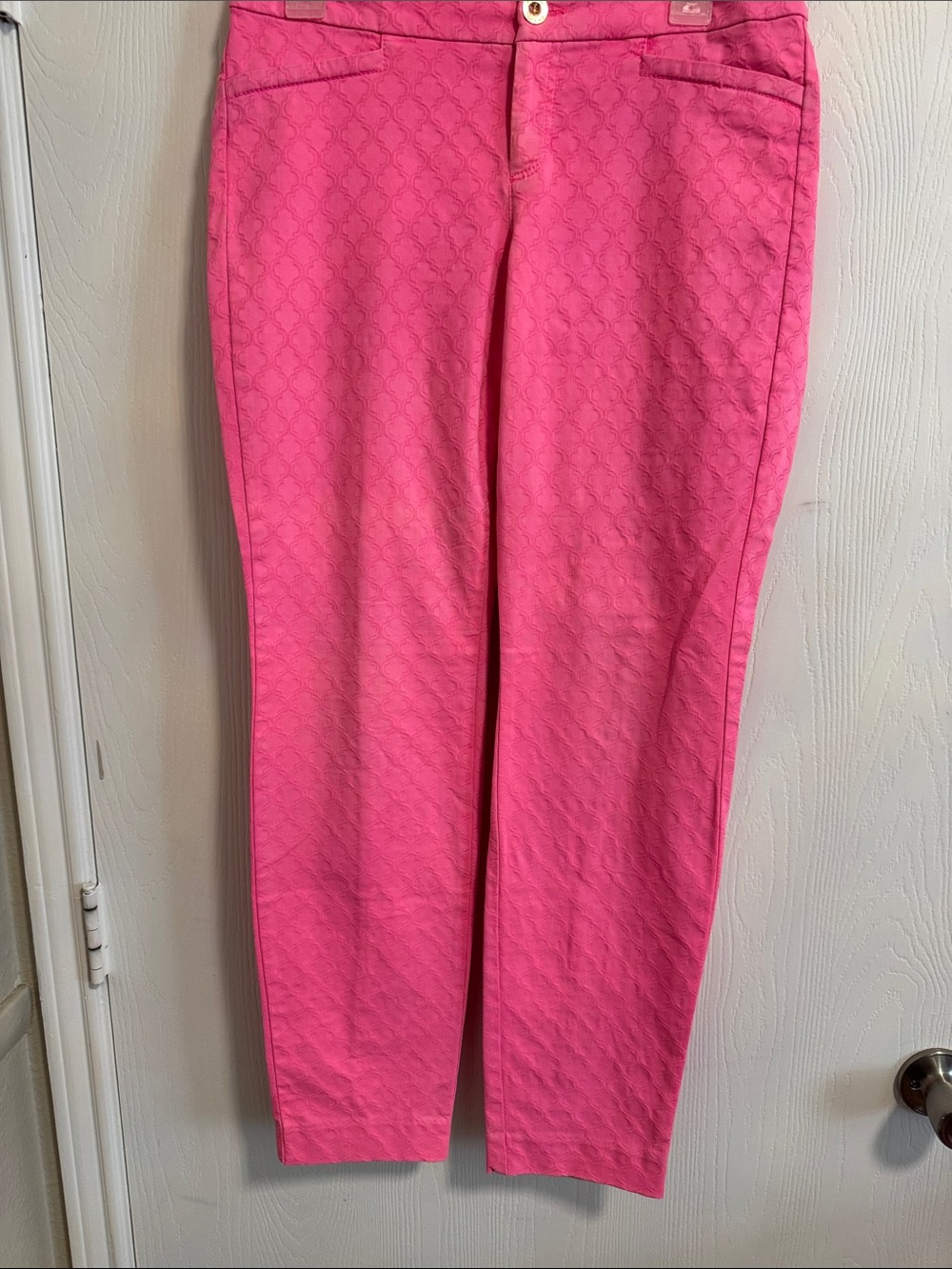 Lilly Pulitzer Kelly Skinny Ankle Pants Vibrant Pink Textured Jacquard Womens 6